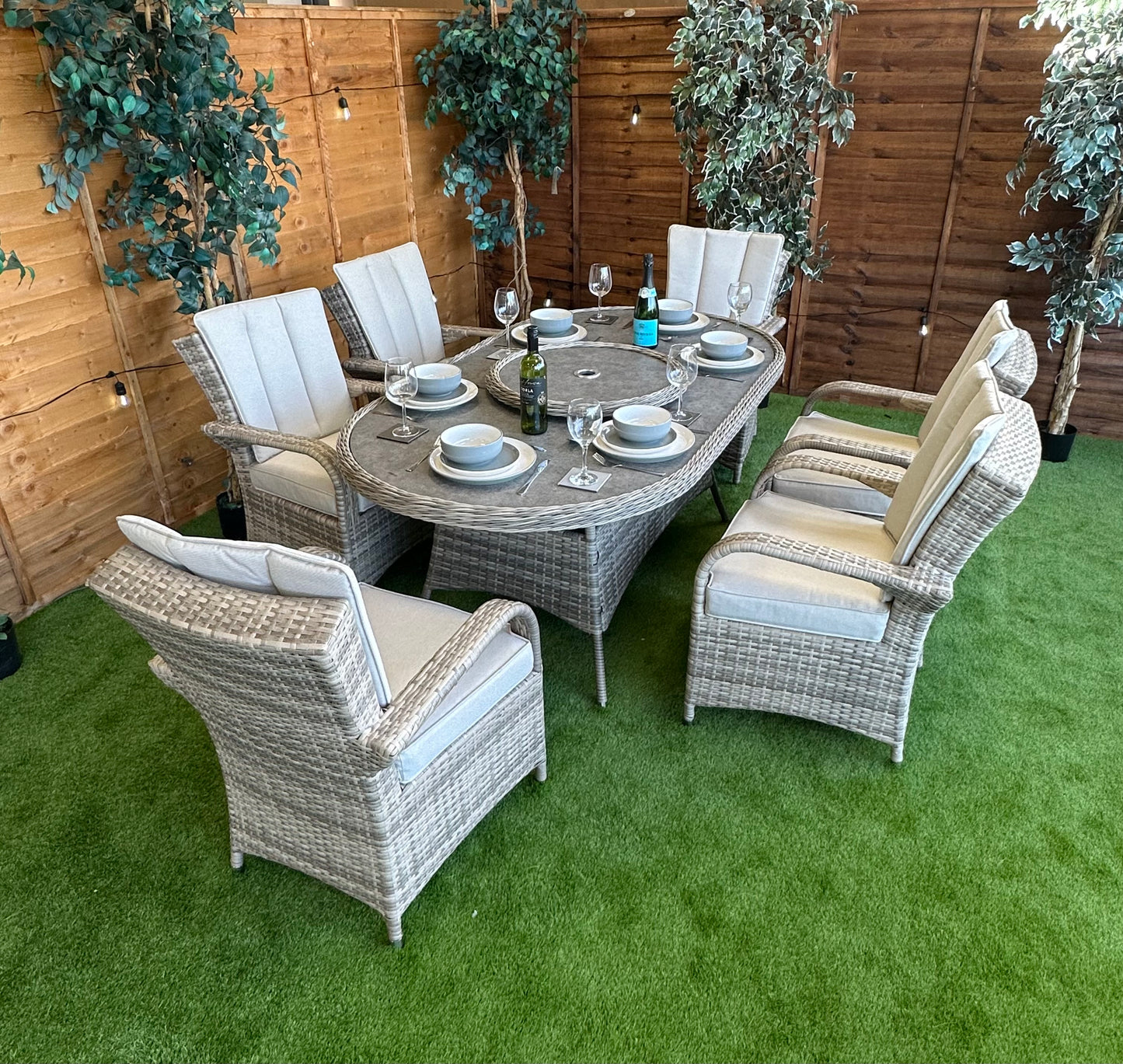 Rattan Champagne Tokyo 6 Seater Oval Dining Set