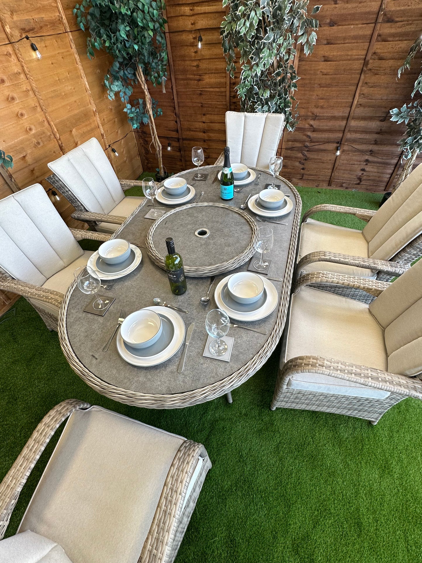 Rattan Champagne Tokyo 6 Seater Oval Dining Set