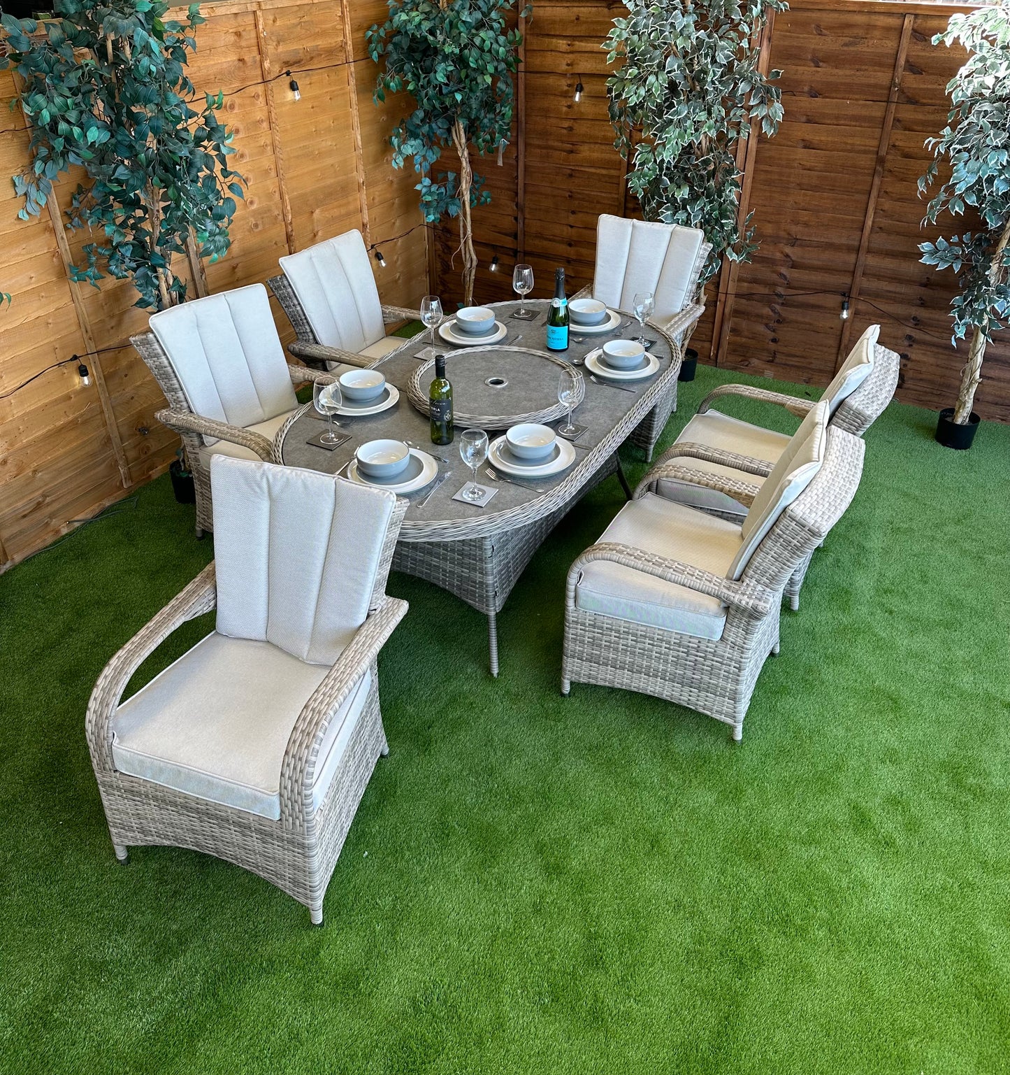 Rattan Champagne Tokyo 6 Seater Oval Dining Set