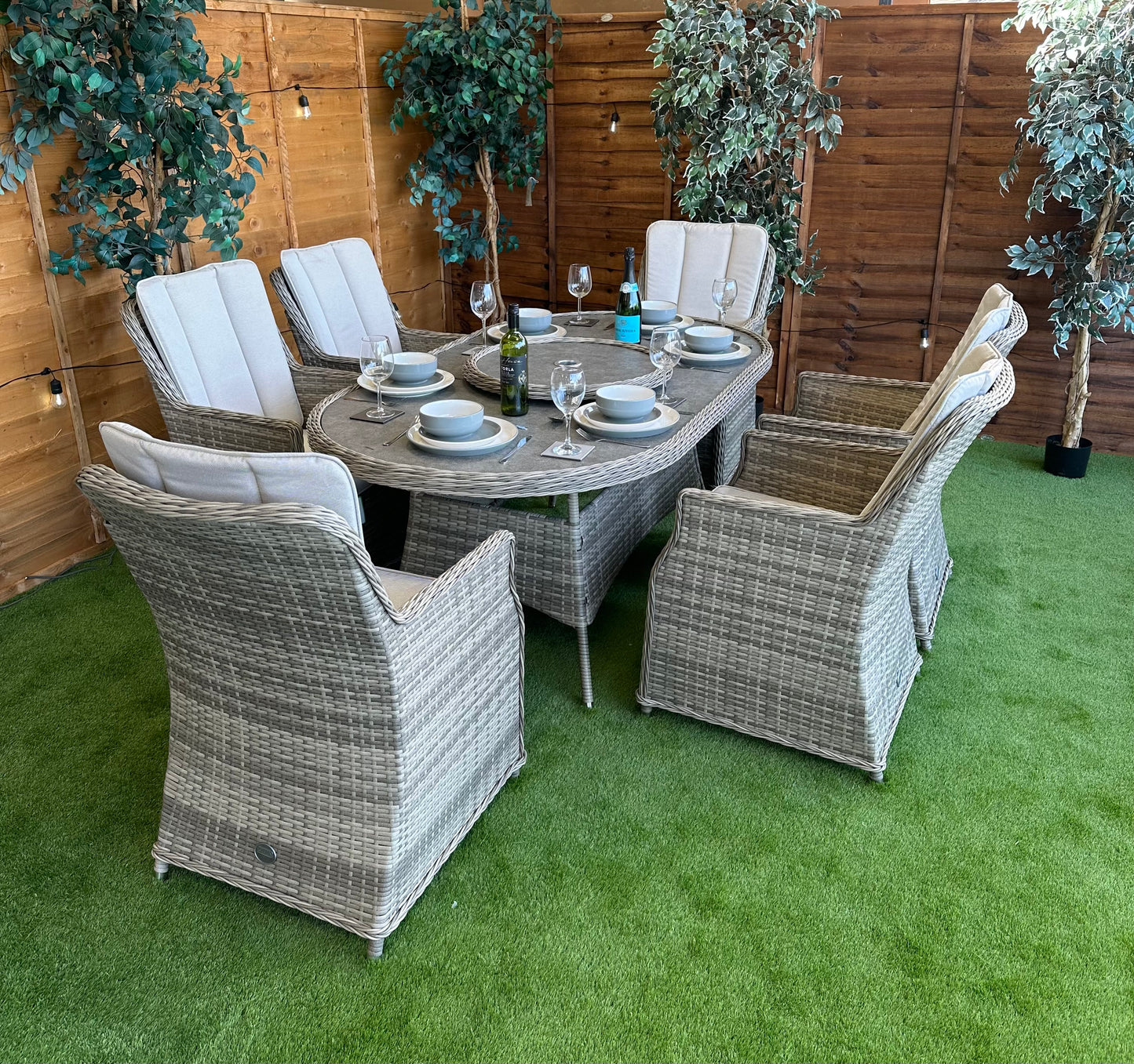 Rattan Champagne Paris Oval 6 Seater Dining Set