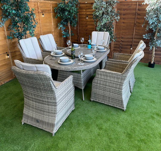 Rattan Champagne Paris Oval 6 Seater Dining Set