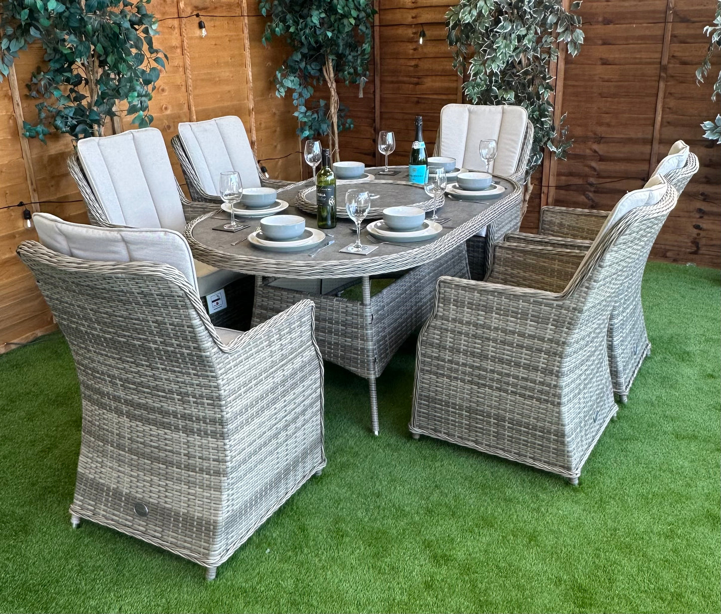 Rattan Champagne Paris Oval 6 Seater Dining Set