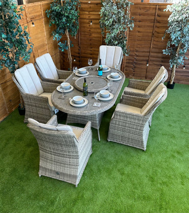 Rattan Champagne Paris Oval 6 Seater Dining Set