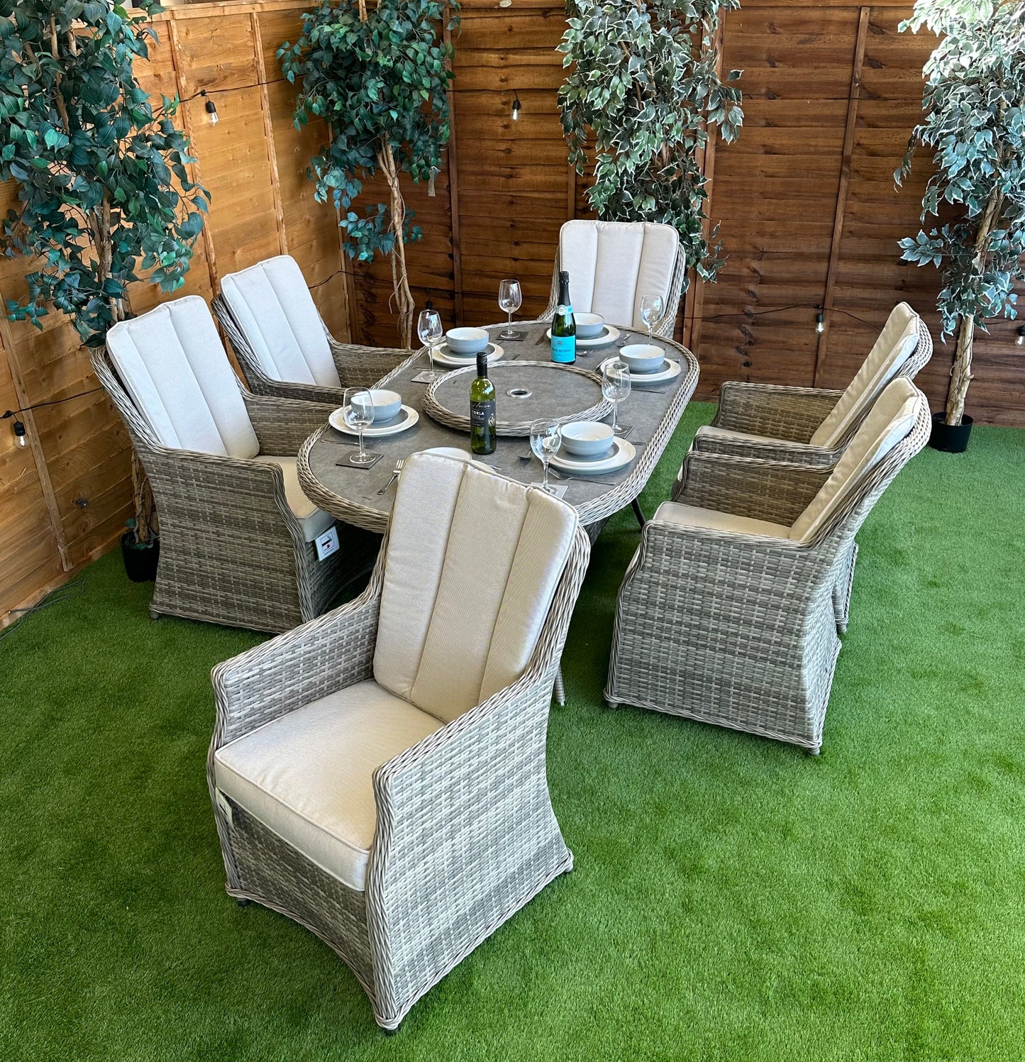 Rattan Champagne Paris Oval 6 Seater Dining Set