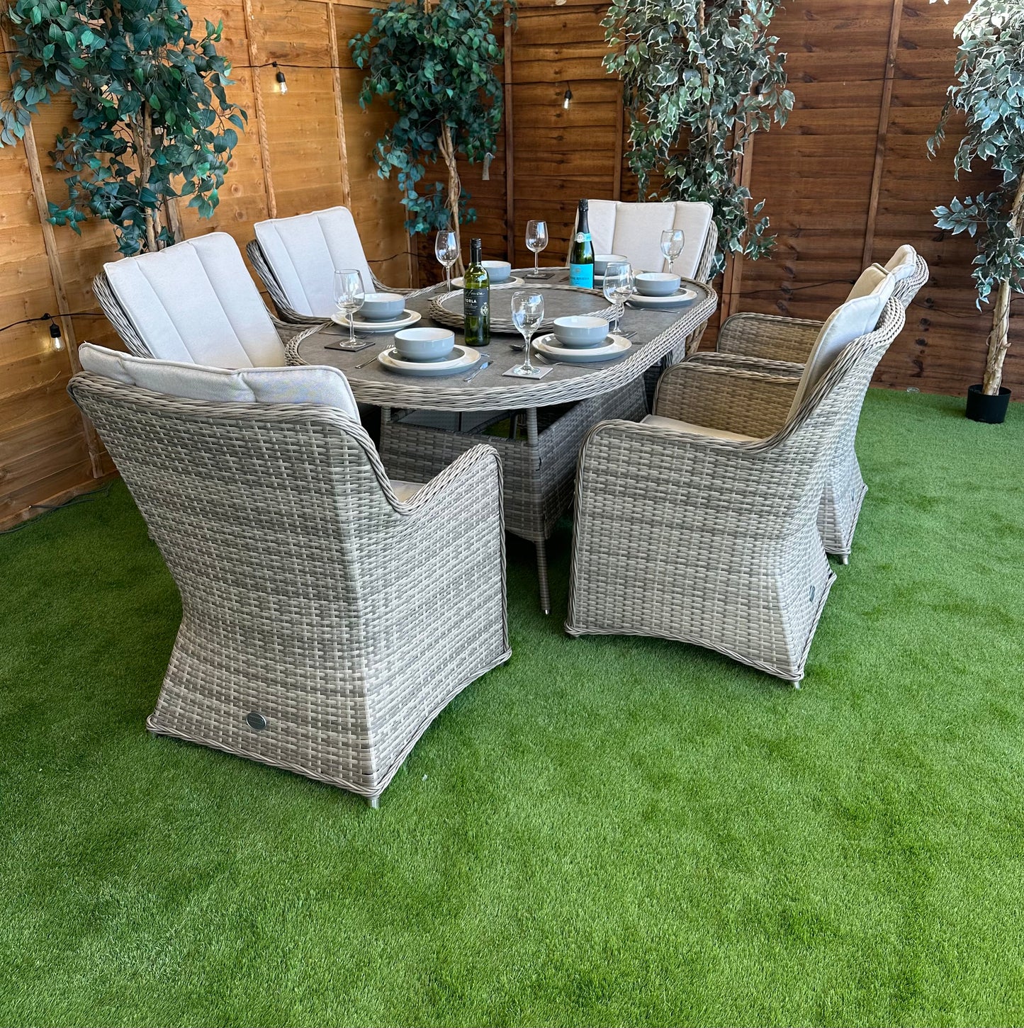Rattan Champagne Vienna 6 Seater Oval Dining Set