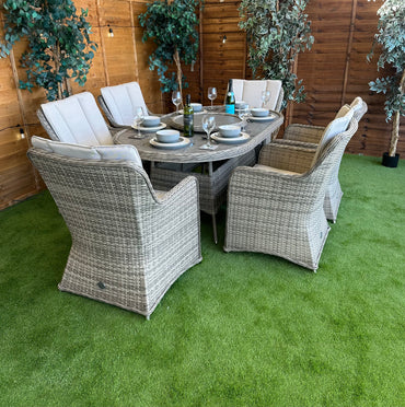 Champagne Rattan Vienna 6 Seater Oval Dining Set