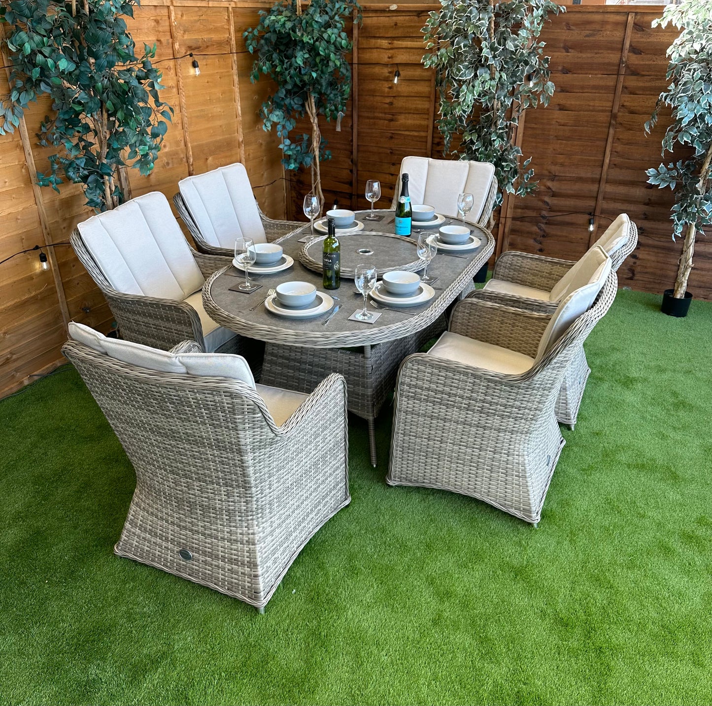 Rattan Champagne Vienna 6 Seater Oval Dining Set