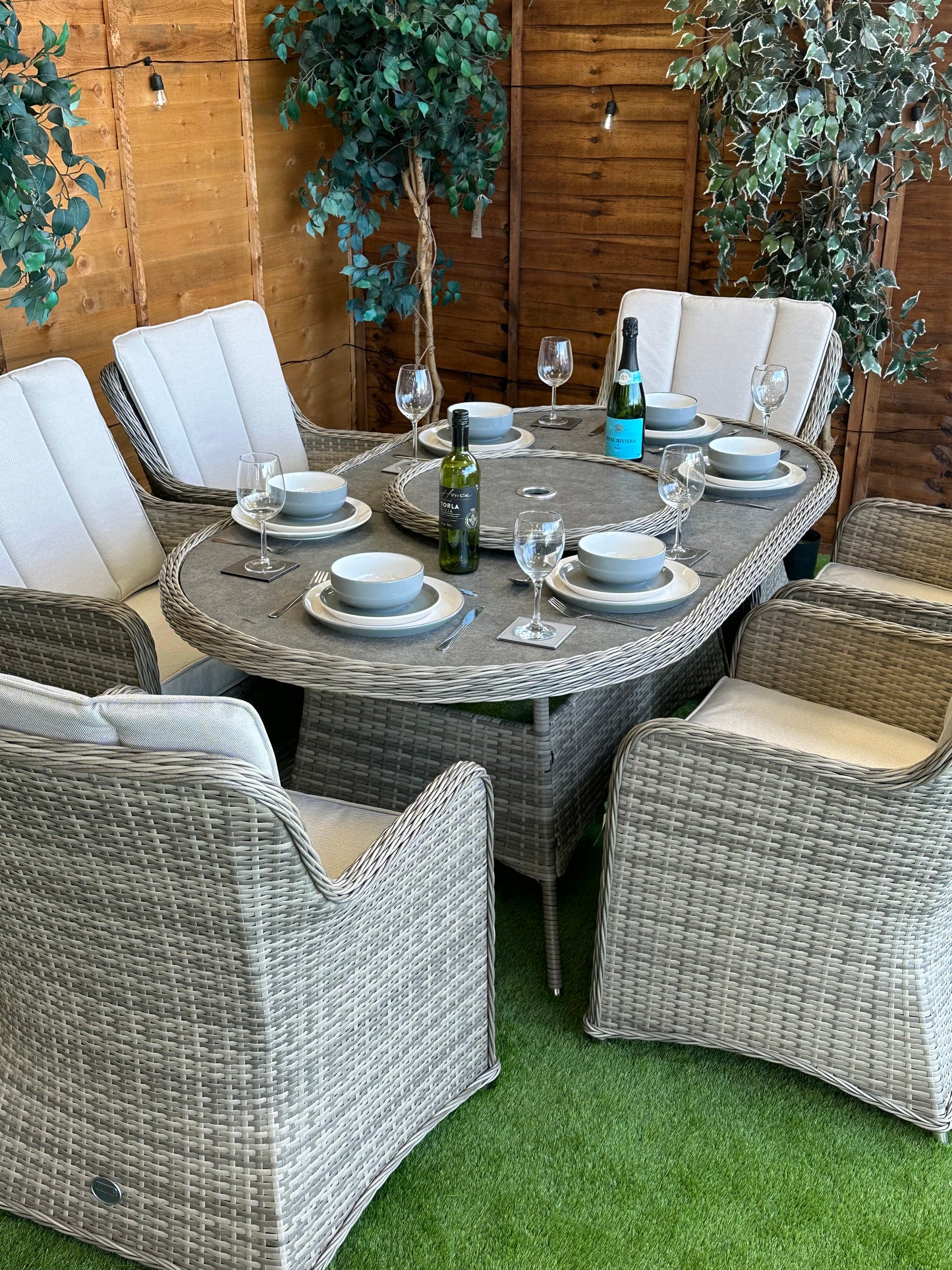 Rattan Champagne Vienna 6 Seater Oval Dining Set