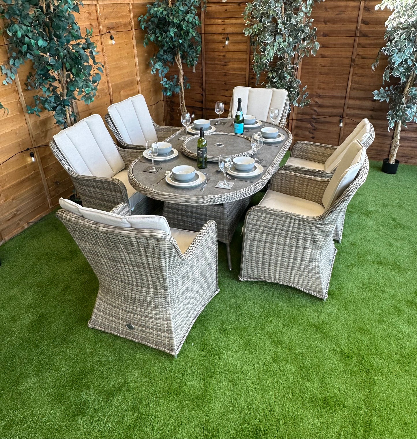 Rattan Champagne Vienna 6 Seater Oval Dining Set