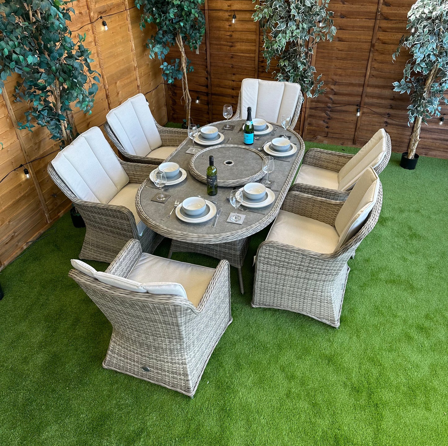 Rattan Champagne Vienna 6 Seater Oval Dining Set