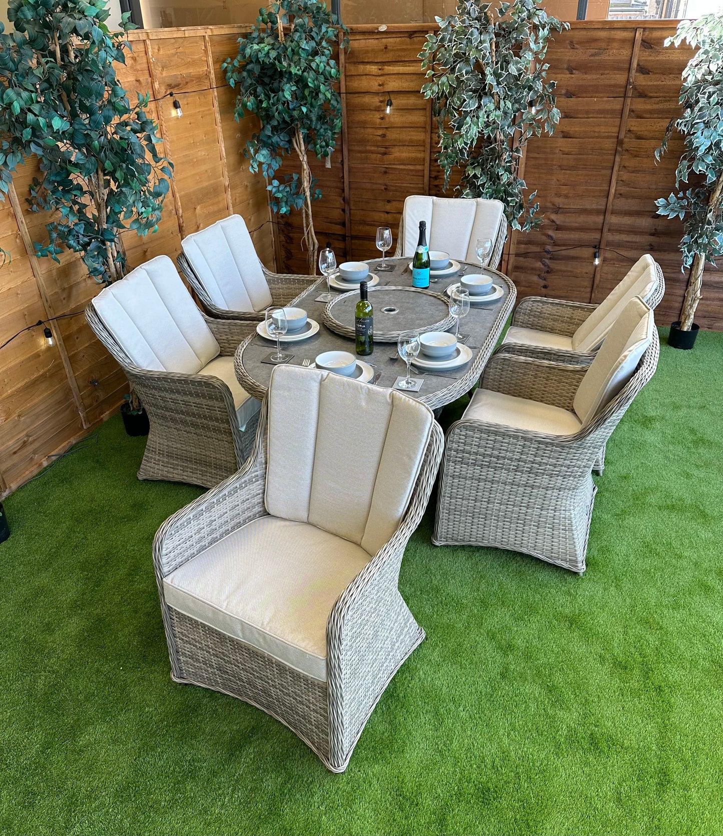 Rattan Champagne Vienna 6 Seater Oval Dining Set