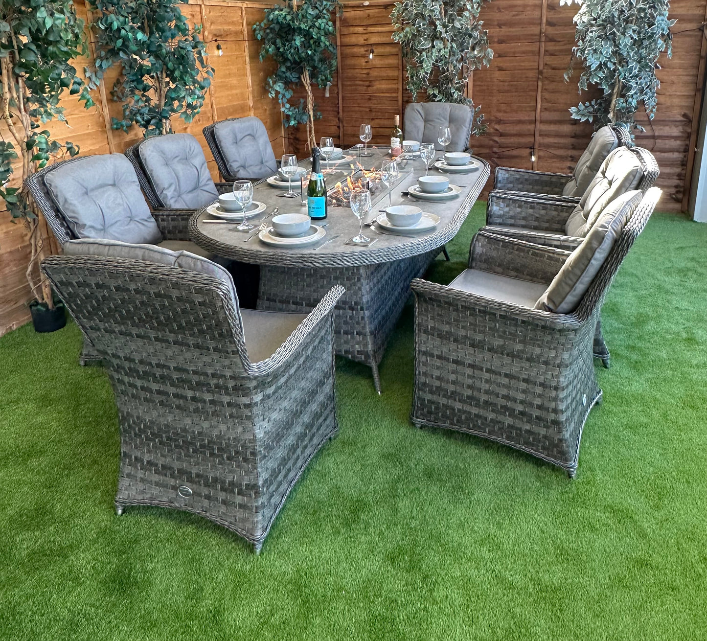 Serena Rattan Cologne 8 Seater Oval Fire Pit Dining Set