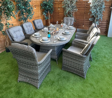 Serena Rattan Cologne 8 Seater Oval Fire Pit Dining Set