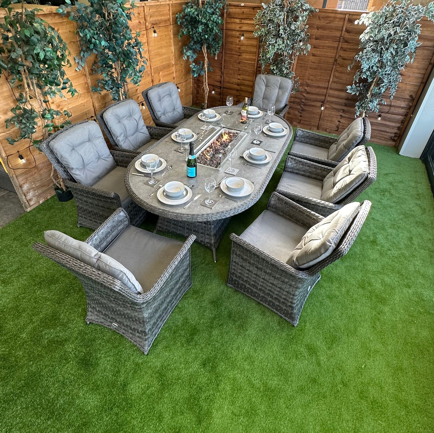 Serena Rattan Cologne 8 Seater Oval Fire Pit Dining Set