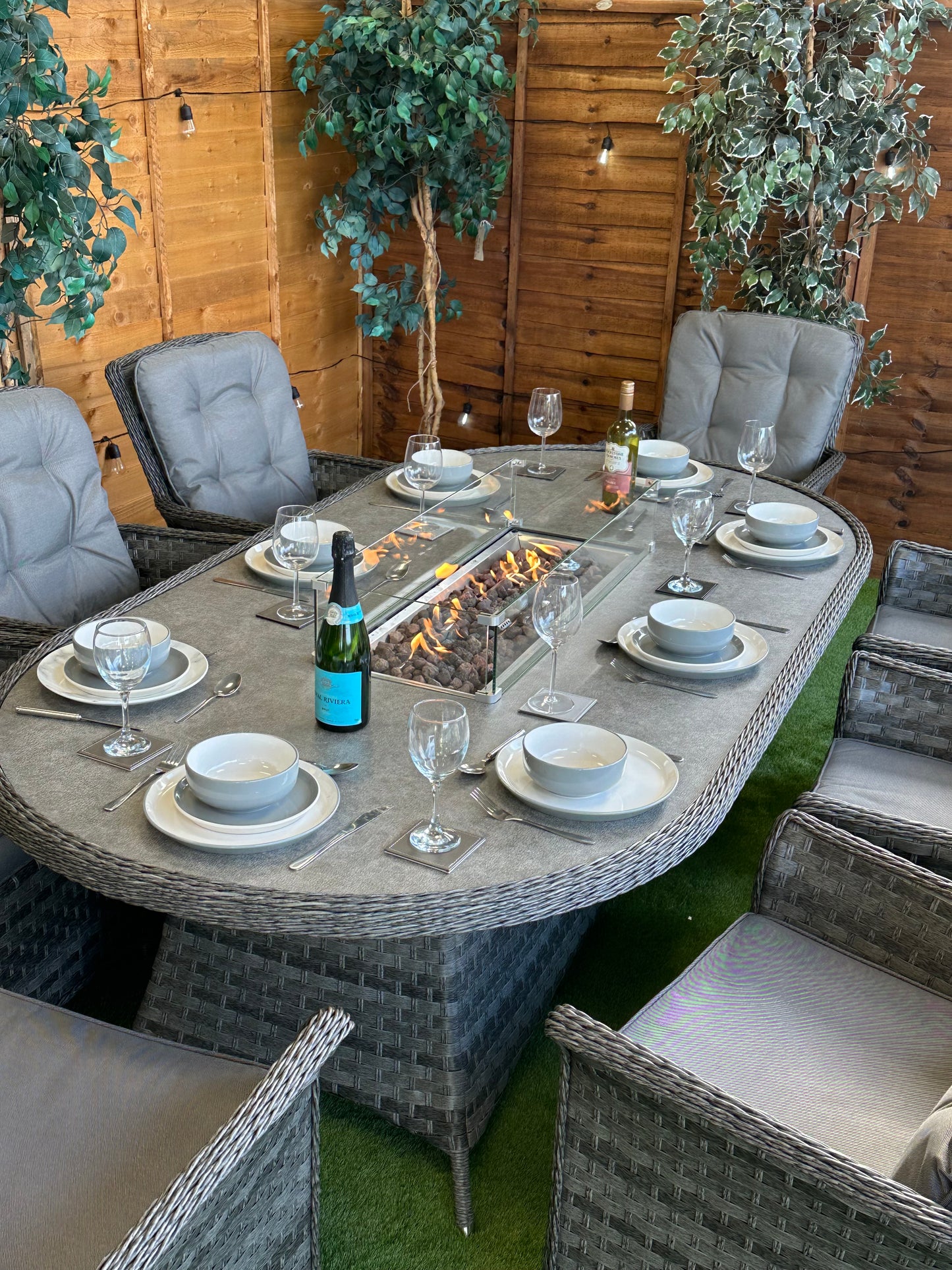 Serena Rattan Cologne 8 Seater Oval Fire Pit Dining Set