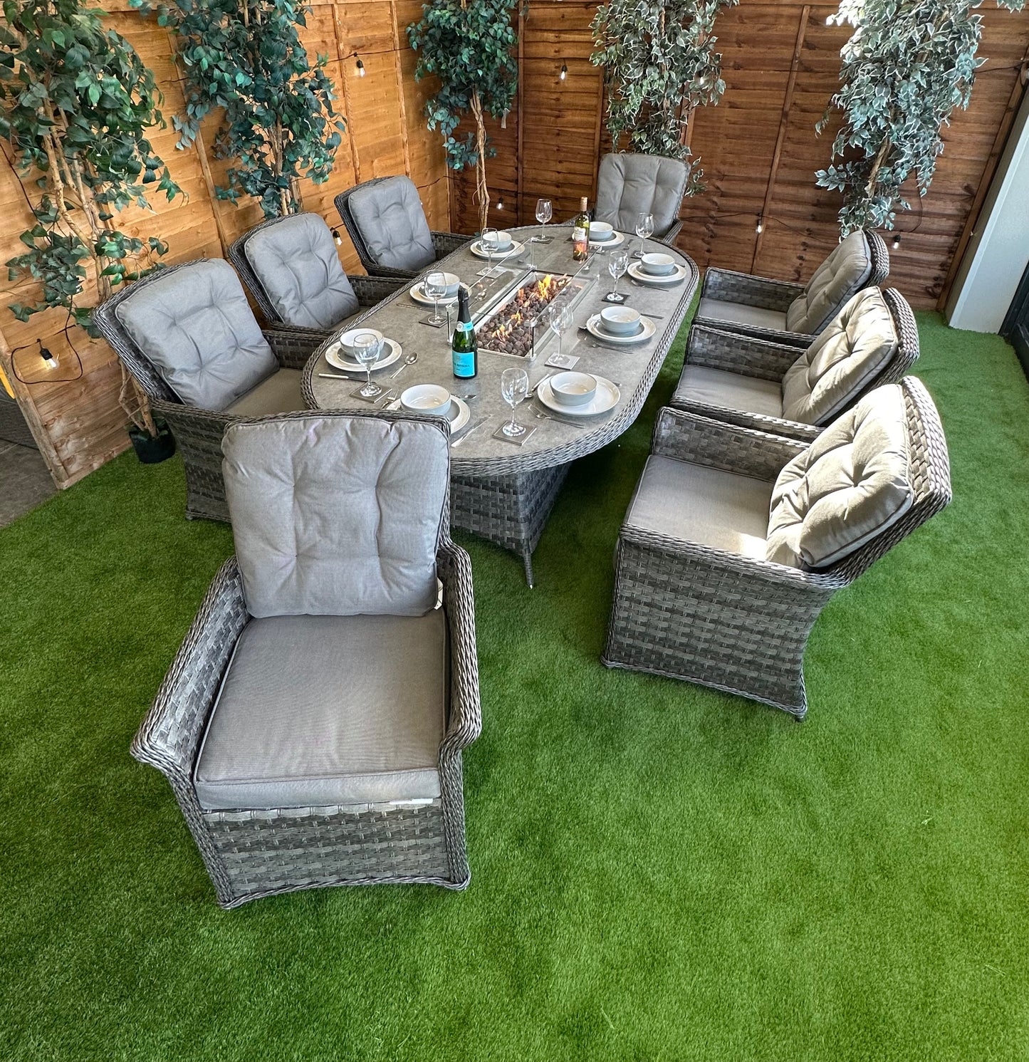 Serena Rattan Cologne 8 Seater Oval Fire Pit Dining Set