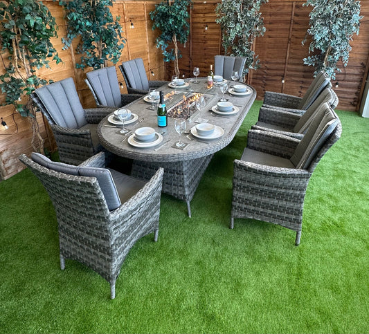 Serena Rattan Atlanta 8 Seater Oval Fire Pit Dining Set
