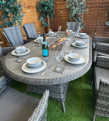 Rattan Serena Atlanta 8 Seater Oval Fire Pit Dining Set