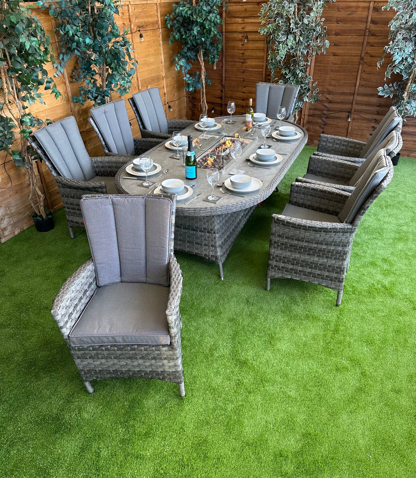 Rattan Serena Atlanta 8 Seater Oval Fire Pit Dining Set