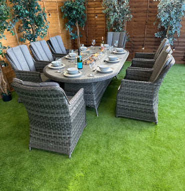 Serena Rattan Paris 8 Seater Oval Fire Pit Dining Set