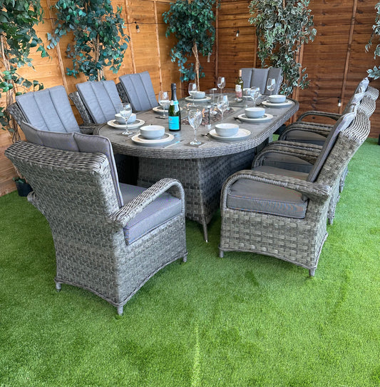 Serena Rattan Tokyo 8 Seater Oval Fire Pit Dining Set