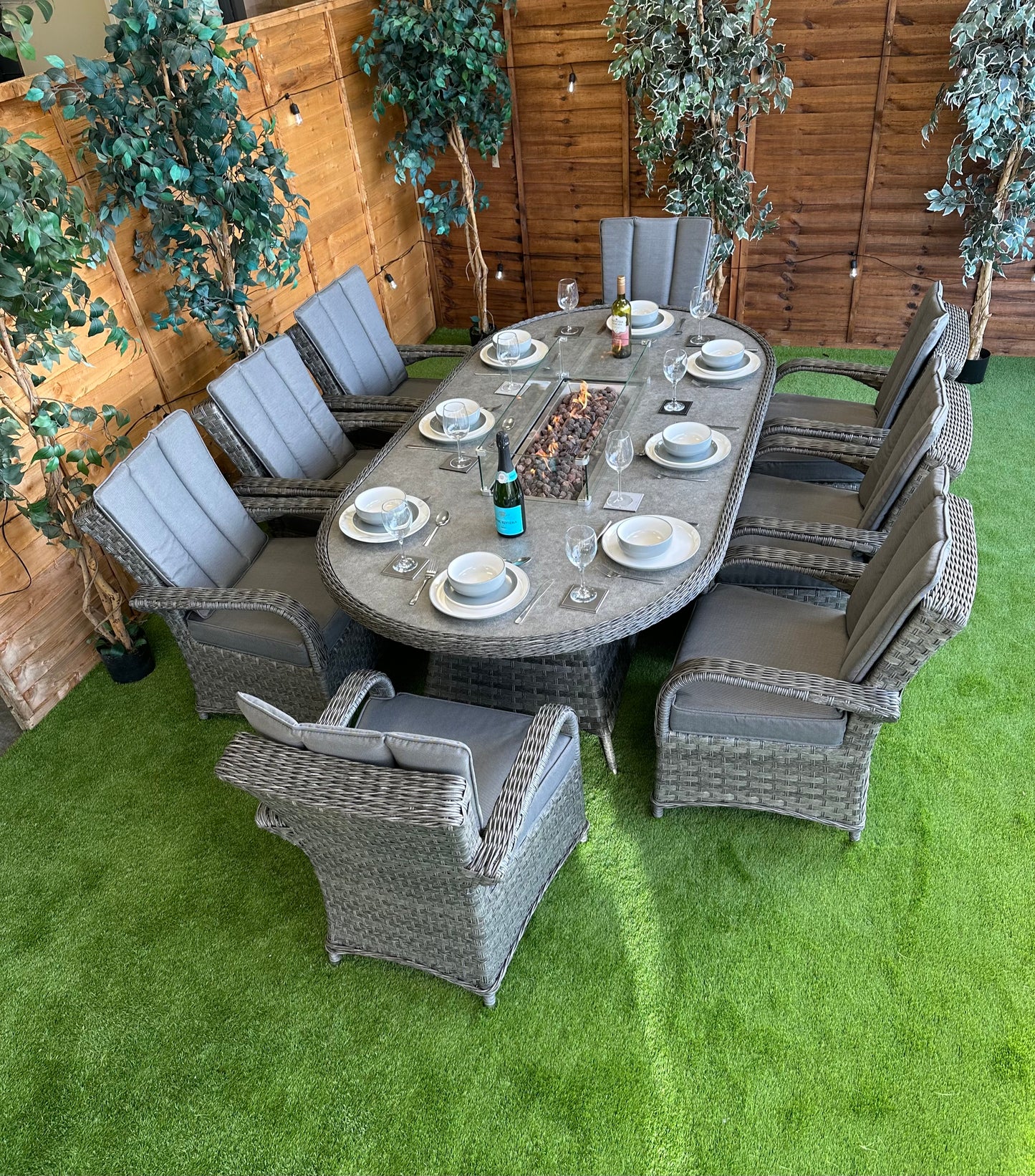 Rattan Serena Tokyo 8 Seater Oval Fire Pit Dining Set