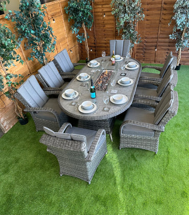 Serena Rattan Tokyo 8 Seater Oval Fire Pit Dining Set
