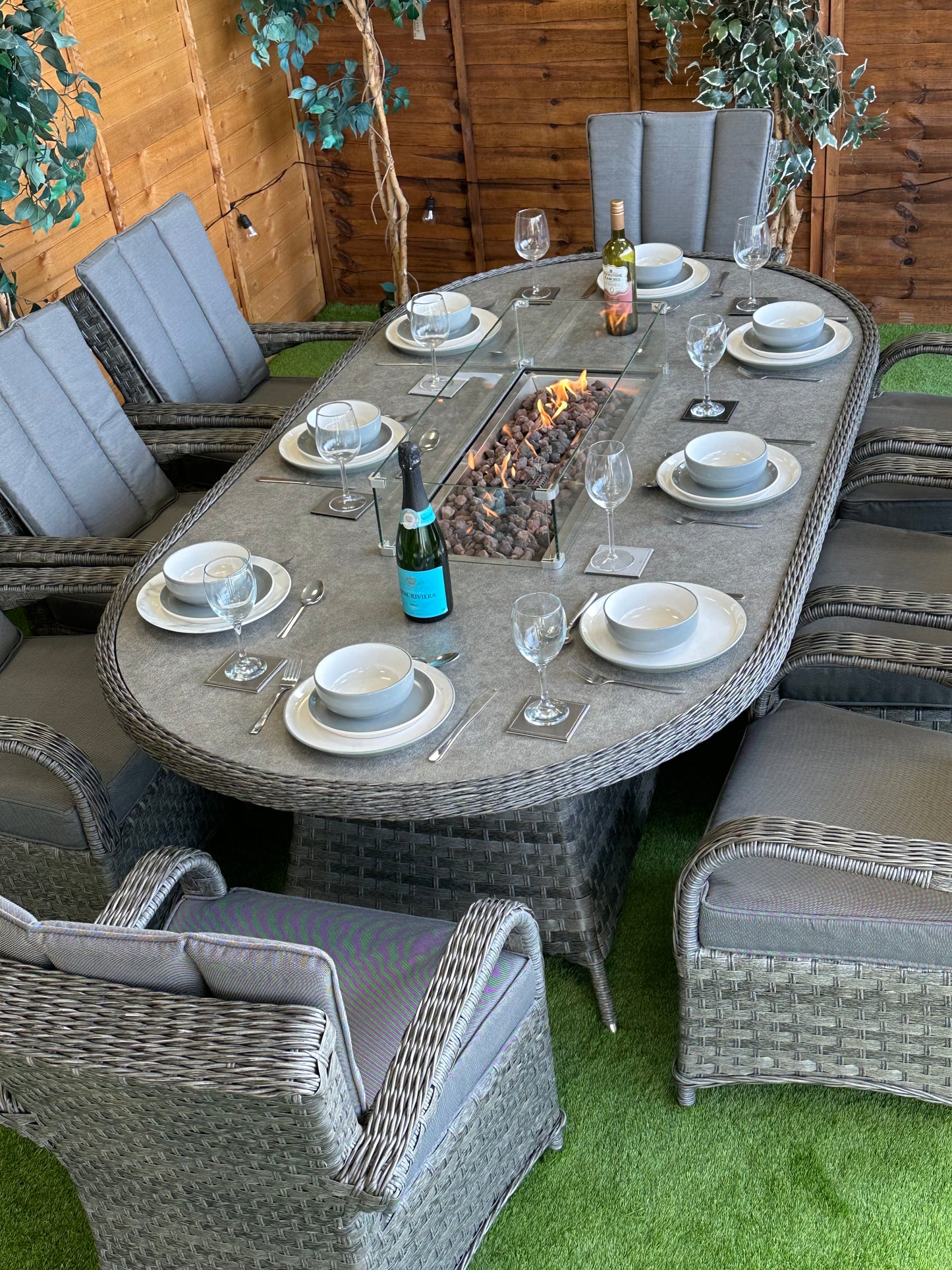 Rattan Serena Tokyo 8 Seater Oval Fire Pit Dining Set