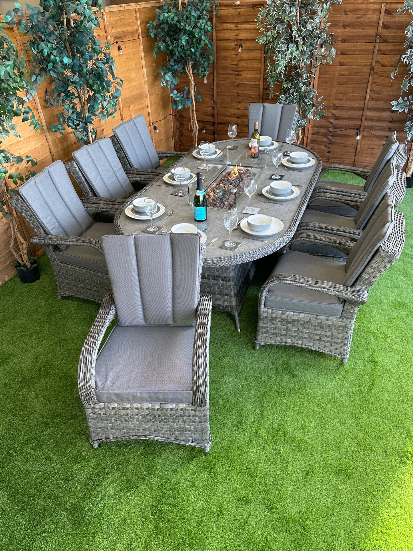 Rattan Serena Tokyo 8 Seater Oval Fire Pit Dining Set