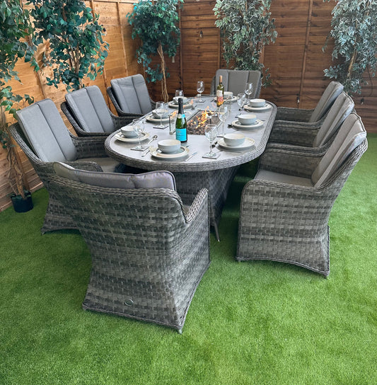 Serena Rattan Vienna 8 Seat Oval Fire Pit Dining Set 230cm