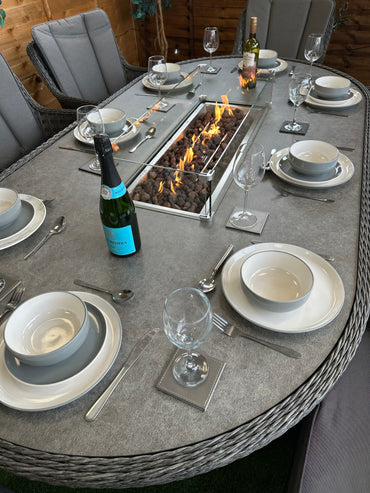 Serena Rattan Vienna 8 Seat Oval Fire Pit Dining Set 230cm