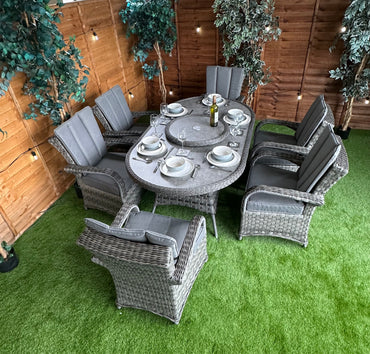 Serena Rattan Tokyo 6 Seater Oval Dining Set