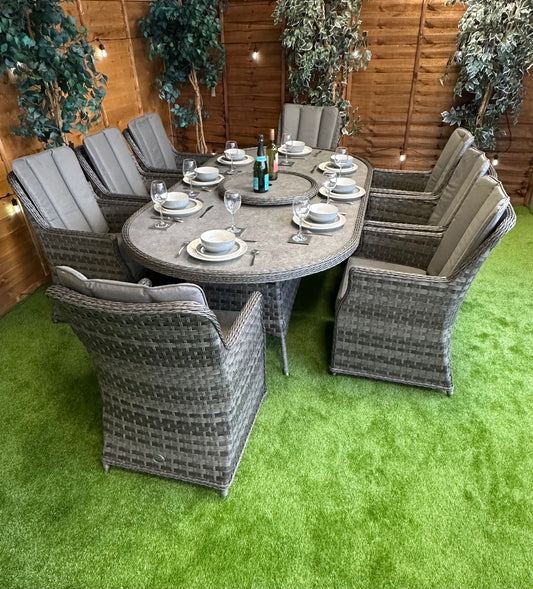 Serena Rattan Paris 8 Seater Oval Dining Set
