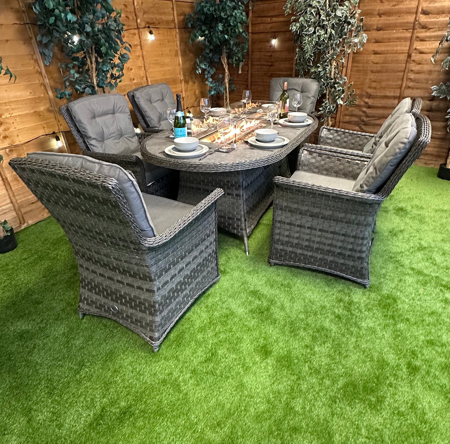 Serena Rattan Cologne 6 Seater Oval Fire Pit Dining Set