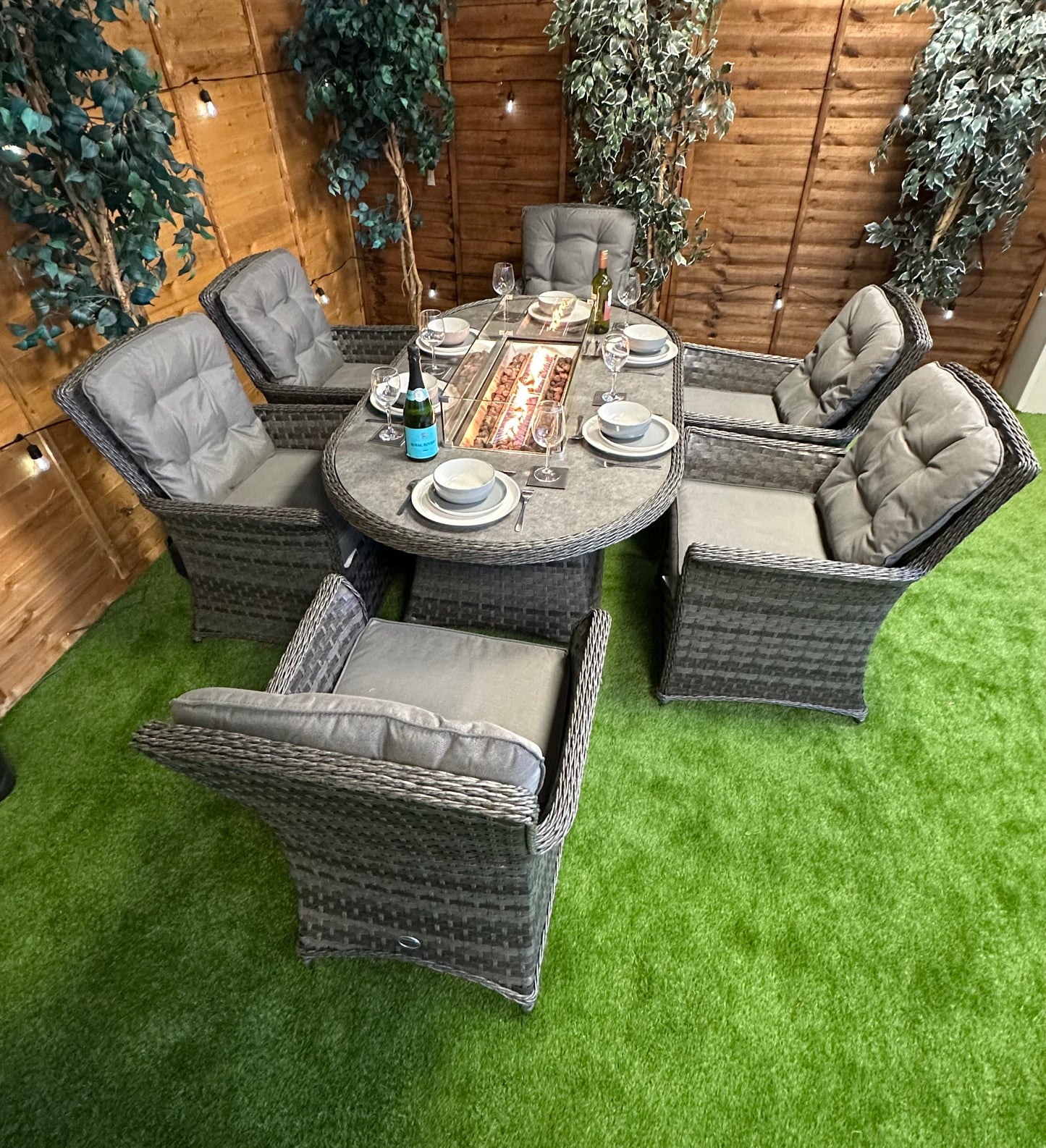 Serena Rattan Cologne 6 Seater Oval Fire Pit Dining Set