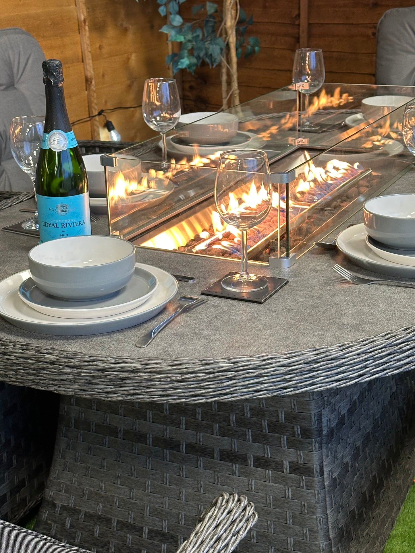 Serena Rattan Cologne 6 Seater Oval Fire Pit Dining Set
