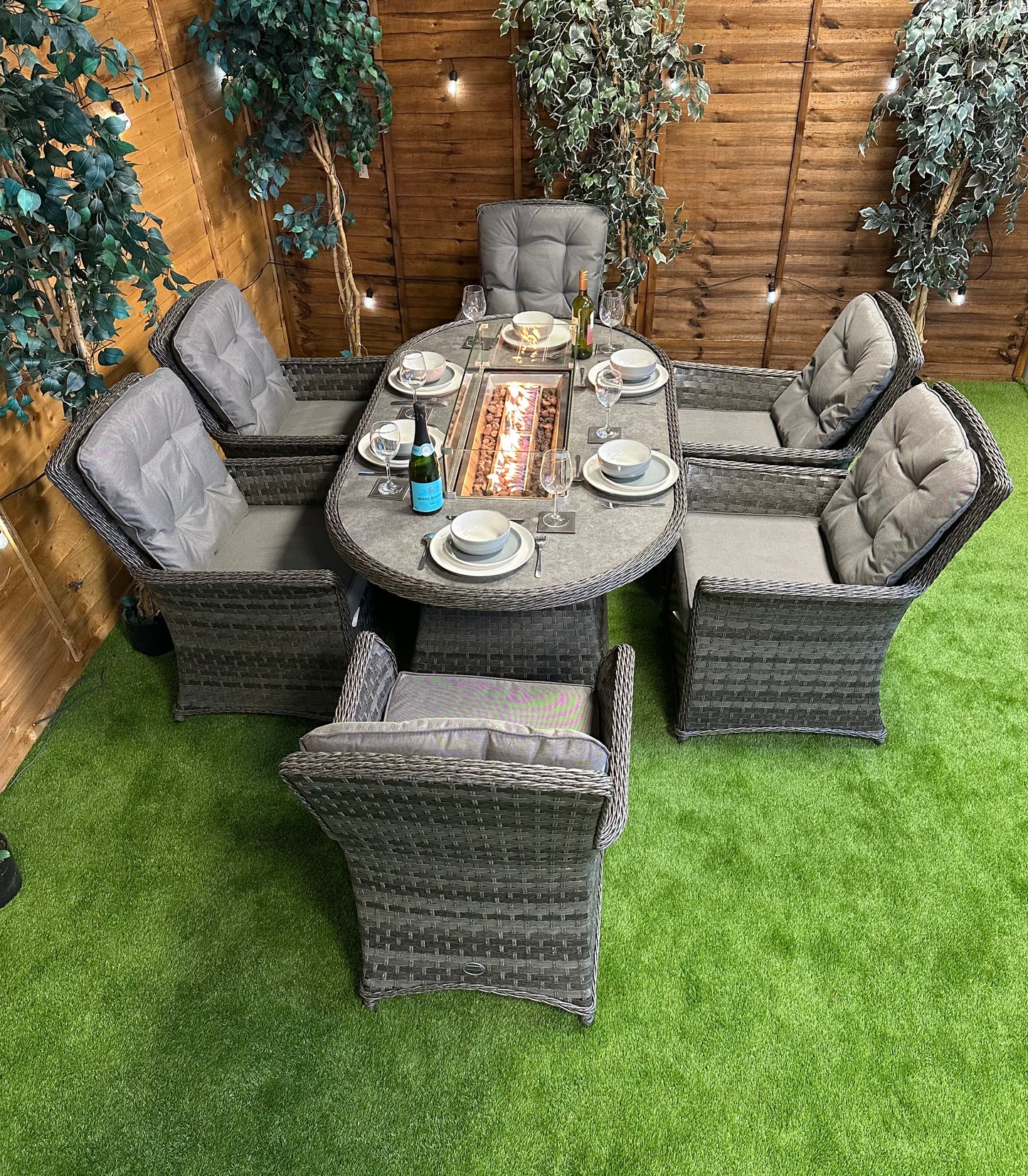 Serena Rattan Cologne 6 Seater Oval Fire Pit Dining Set