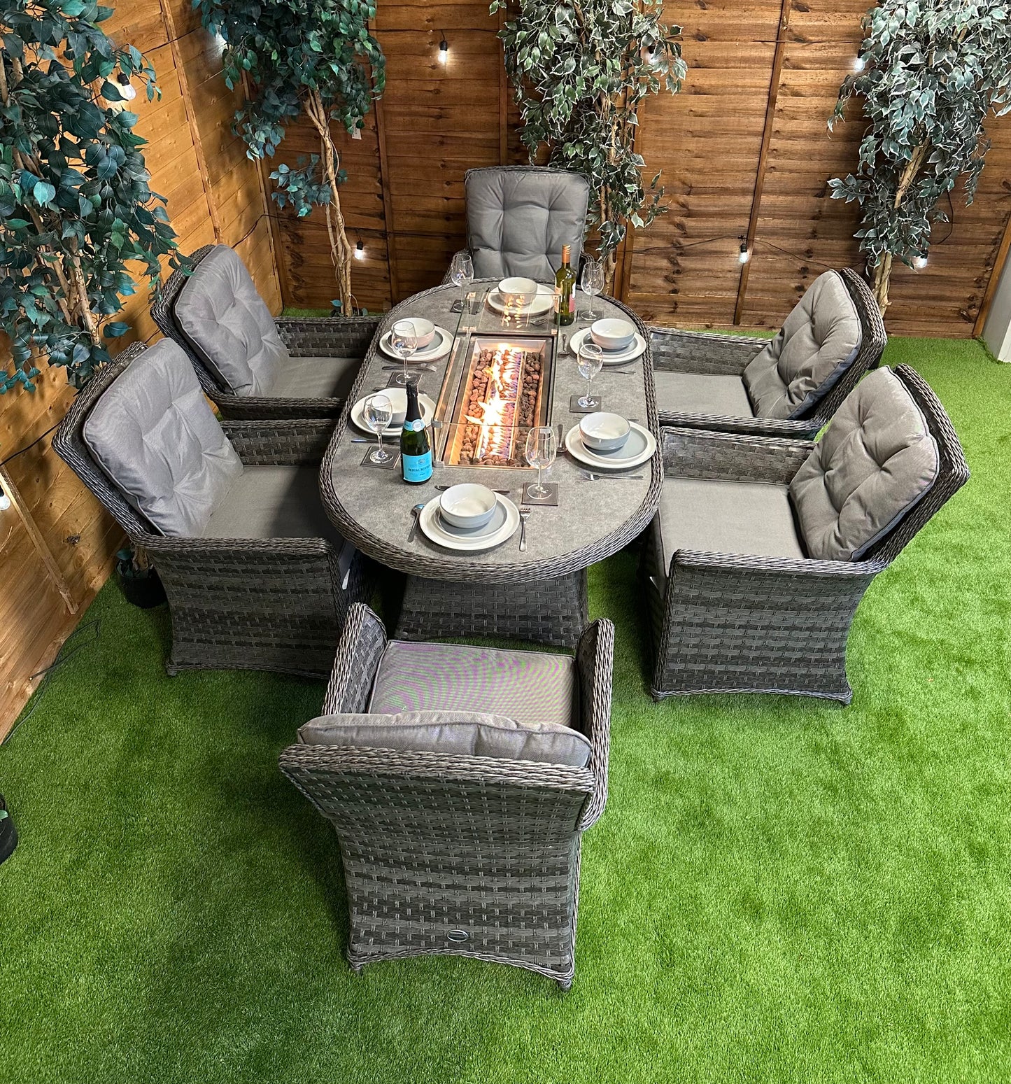Serena Rattan Cologne 6 Seater Oval Fire Pit Dining Set