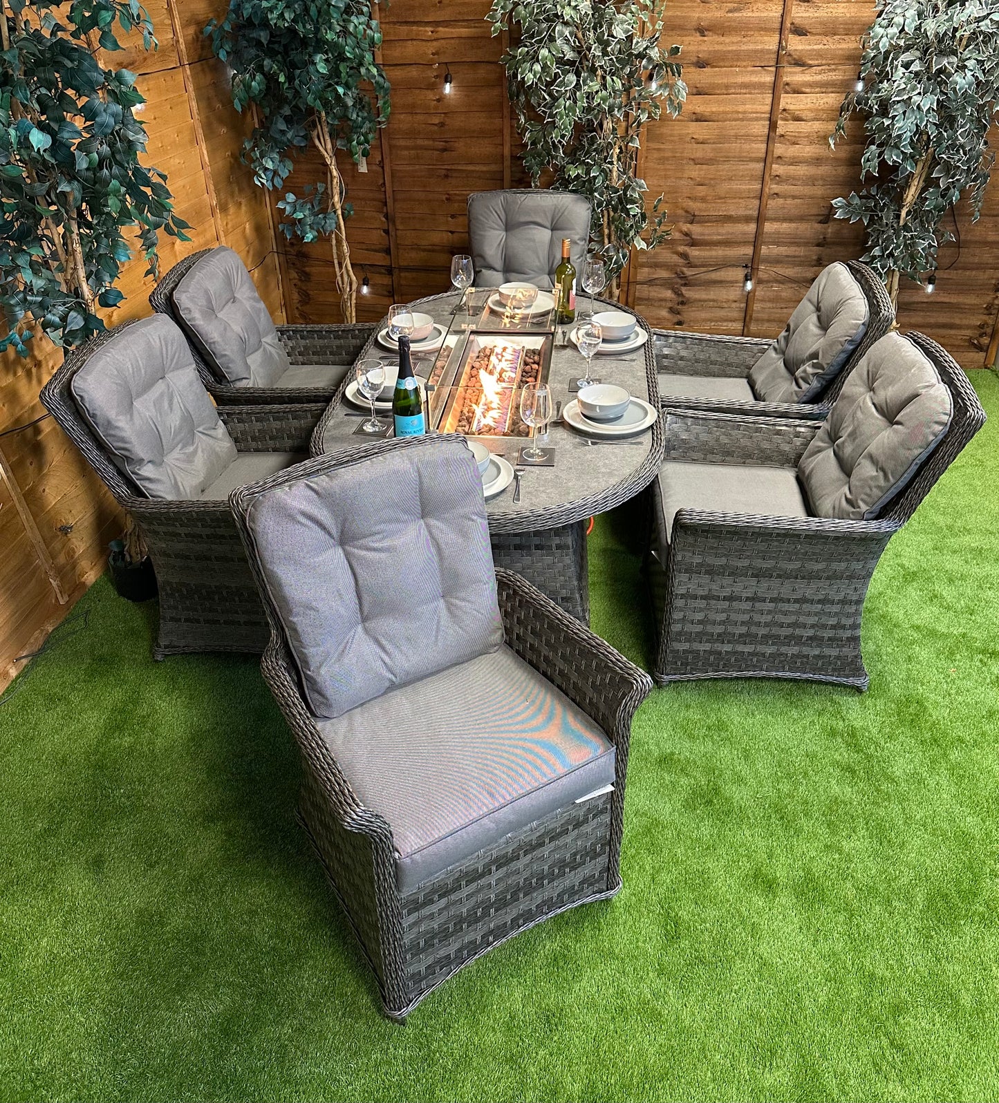 Serena Rattan Cologne 6 Seater Oval Fire Pit Dining Set