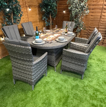 Serena Rattan Atlanta 6 Seater Oval Fire Pit Dinner Set