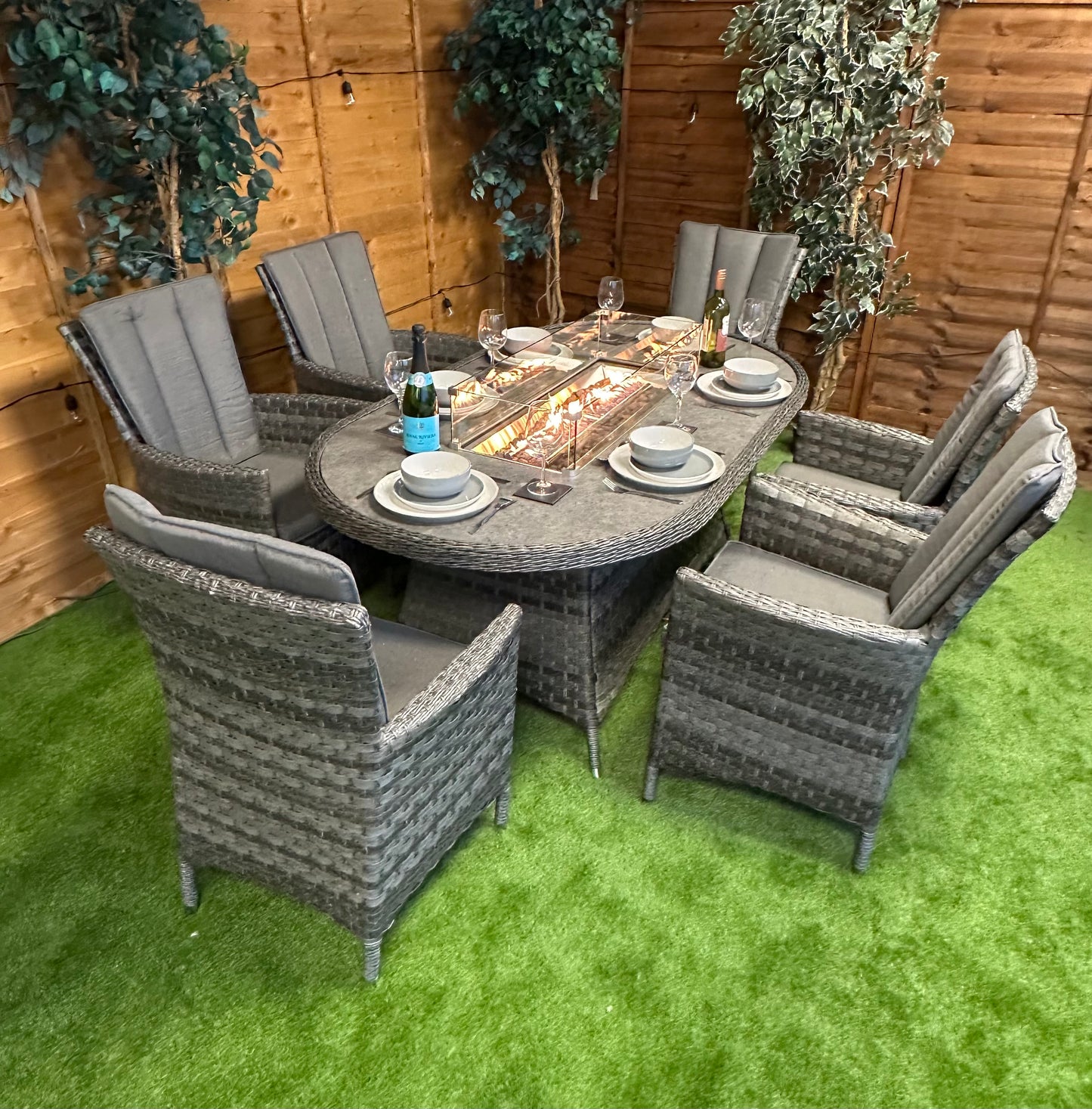 Serena Rattan Atlanta 6 Seater Oval Fire Pit Dinner Set