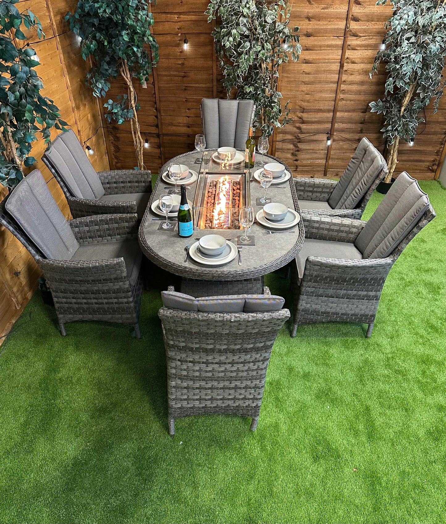 Serena Rattan Atlanta 6 Seater Oval Fire Pit Dinner Set