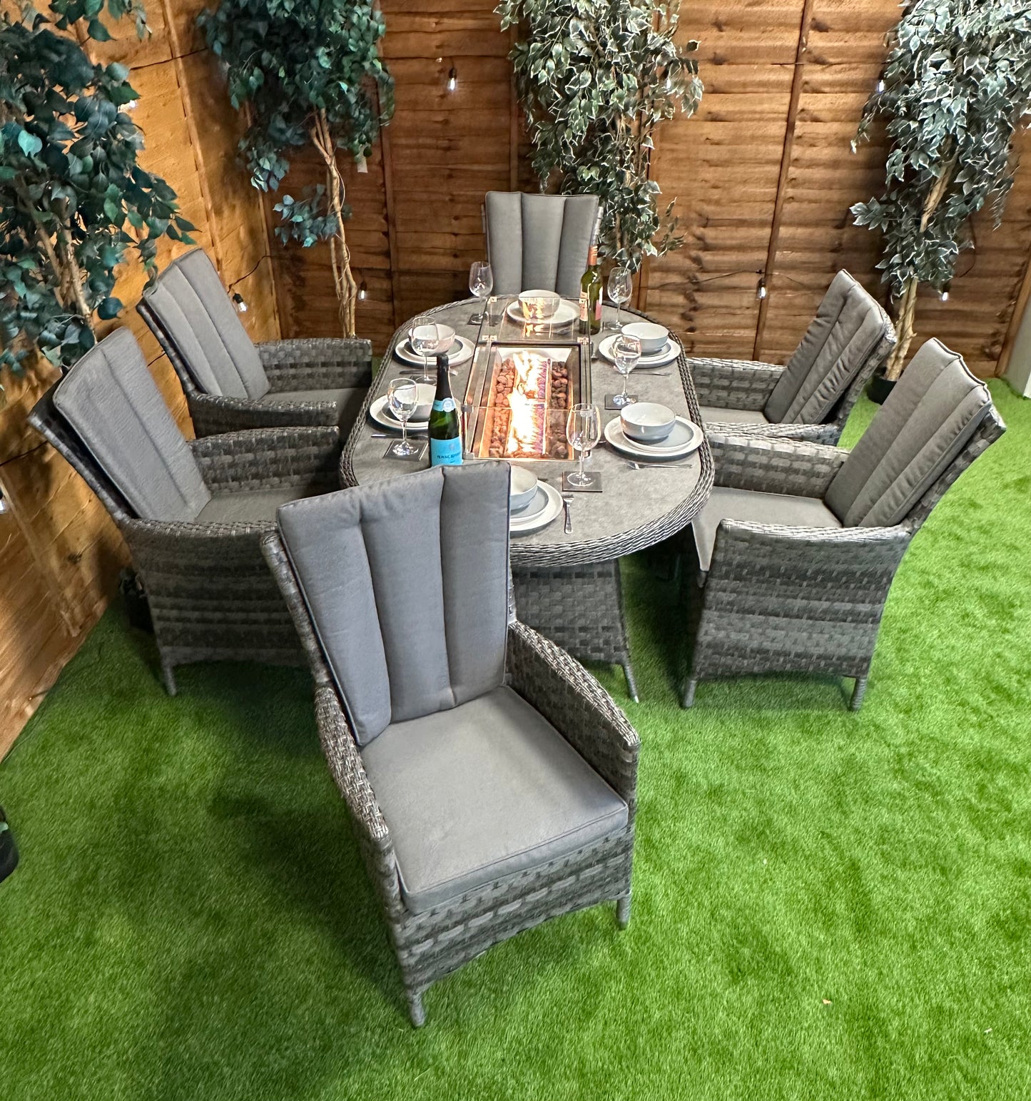 Serena Rattan Atlanta 6 Seater Oval Fire Pit Dinner Set