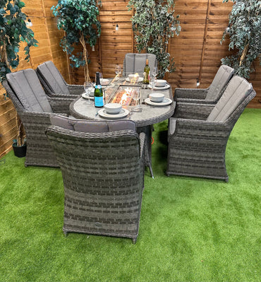 Serena Rattan Paris 6 Seater Oval Fire Pit Dining Set