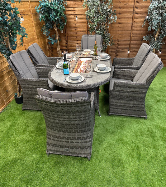 Serena Rattan Paris 6 Seater Oval Fire Pit Dining Set