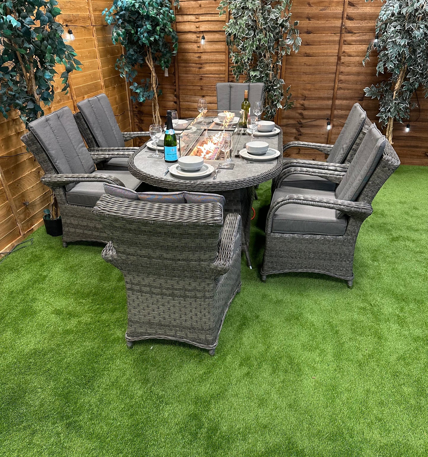 Serena Rattan Tokyo 6 Seater Oval Fire Pit Dining Set