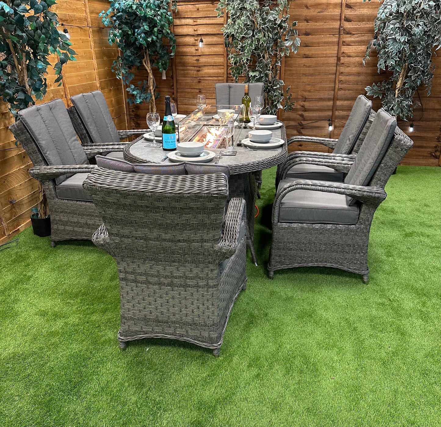 Serena Rattan Tokyo 6 Seater Oval Fire Pit Dining Set