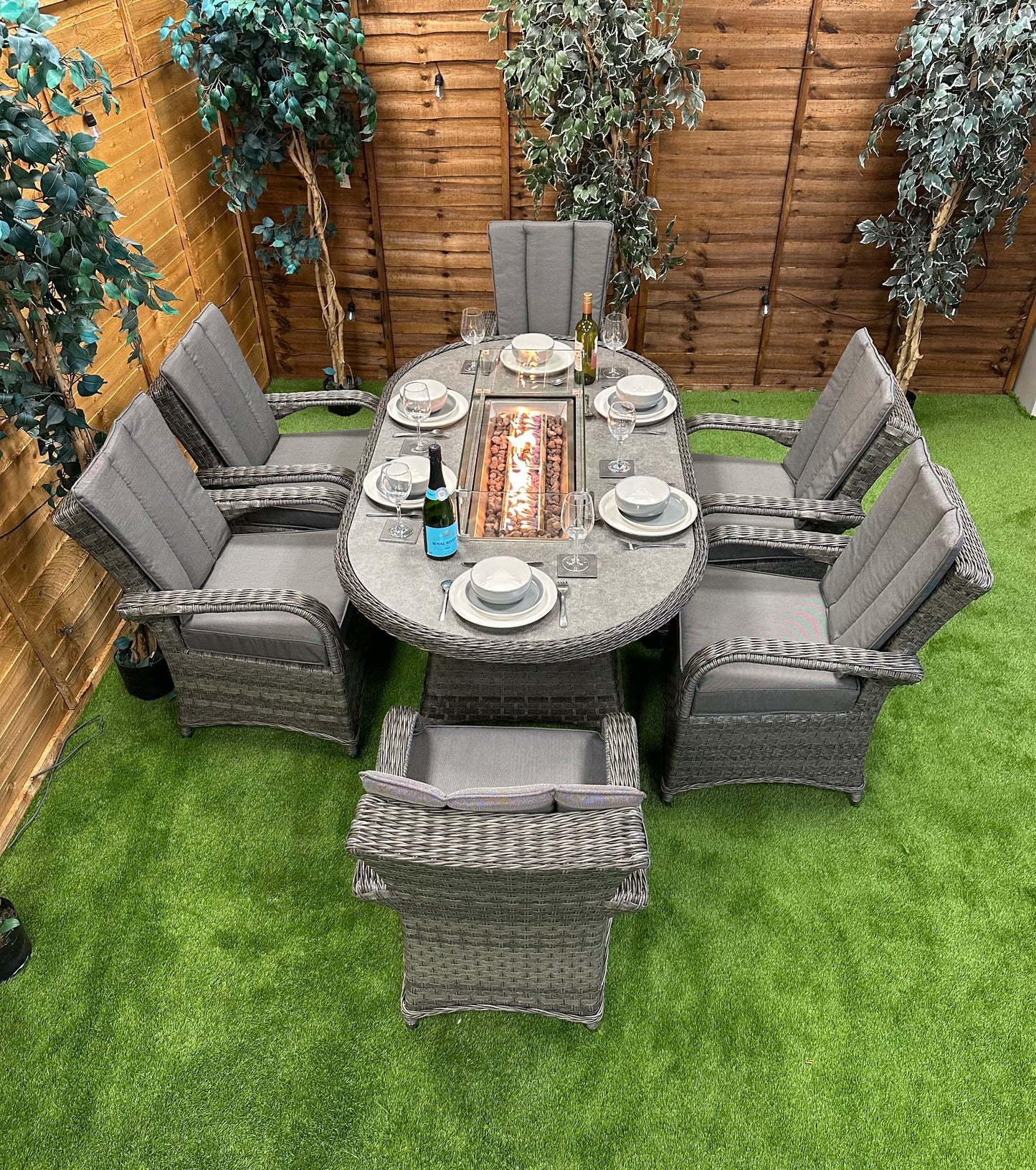 Serena Rattan Tokyo 6 Seater Oval Fire Pit Dining Set