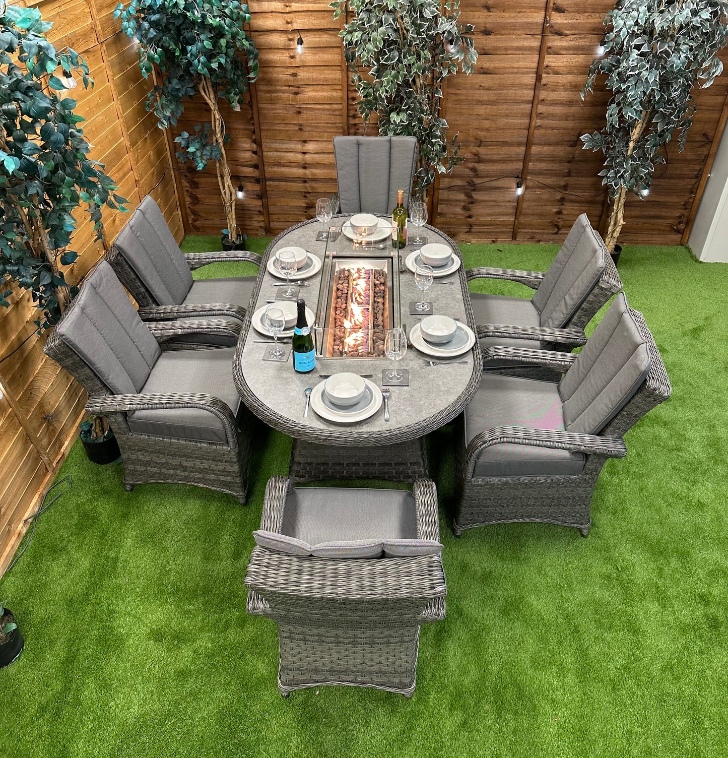 Serena Rattan Tokyo 6 Seater Oval Fire Pit Dining Set