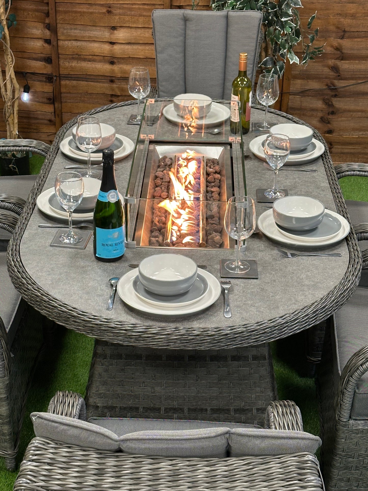 Serena Rattan Tokyo 6 Seater Oval Fire Pit Dining Set